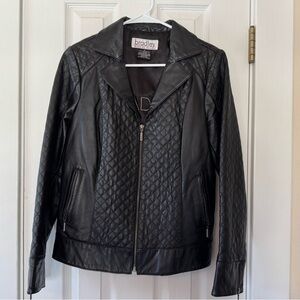 Bradley Bayou Black Genuine Leather Quilted Moto Jacket Small Zip Front